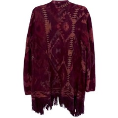 Lucky Brand Women Rich Southwest Print Fringed Open Front Sweater Large