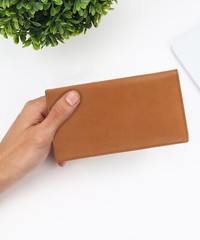 Leatherboss Genuine Leather Checkbook Credit Card Holder Money ID Holder, Tan