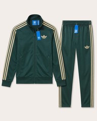 adidas Basic 3-Stripes Tricot Track Tracksuit Mens Green / Sand