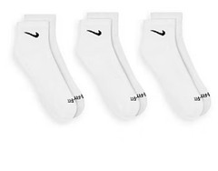 Nike 3-Pairs Dri-Fit Ankle Socks (White) Womens 6-10, Mens 6-8 Youth 5Y-7Y