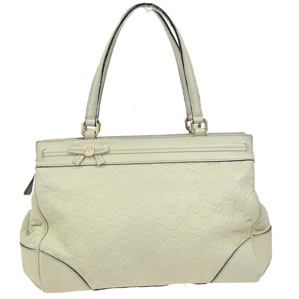 GUCCI GG Guccissima Mayfair Bow Shoulder Hand Bag Leather Italy White 62CA786