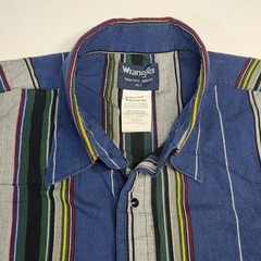 Wrangler Western Shirt Men’s XLT Tall Blue Striped Pearl Snap Long Sleeve Cowboy