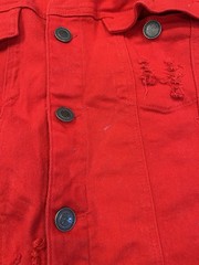 Copper Rivet Denim Jacket Mens Large L Red Distressed Ripped Jean Trucker Coat