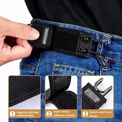 2PCS Tactical Metal Hook Elastic Belt Buckle-Less Invisible Waist Belt Closure