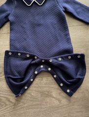 Janie and Jack 0-3M Navy Quilted Collared Long Sleeve Romper One-Piece