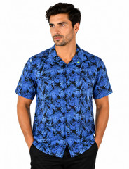 Society of Thread Mens Shirt New S Blue Leaf Design Anti Odor Short Sleeves