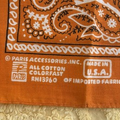 Vtg PARIS Accessories BANDANA 21×21” ORANGE PAISLEY Made USA All Cotton COOL