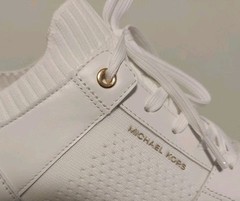 Michael KORS GEORGIE OPTIC WHITE KNIT GOLD MK LOGO WEDGE SNEAKERS I LOVE SHOES