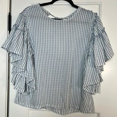 Anthropologie Pilcro Sybil Ruffle Sleeve Stripe Blouse (Small)