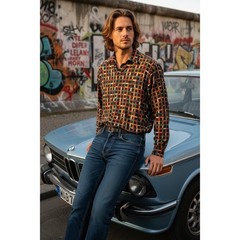 VTG Haupt Mens Geometric Multicolor Shirt Made in Germany Size 42 L 16.5