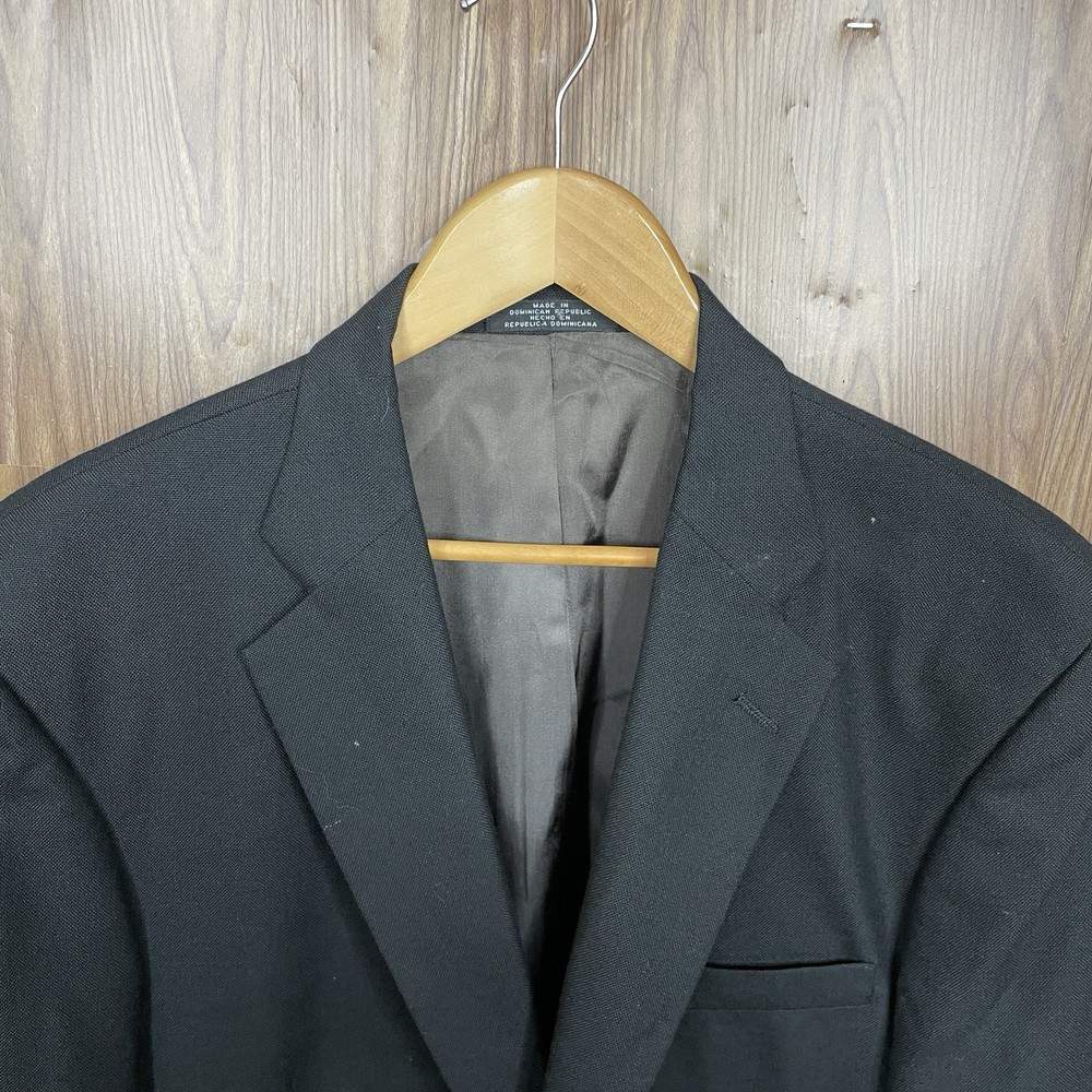 Stafford Blazer Jacket Mens 44S Black Polyester Worsted Wool Silver Buttons