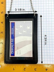 Neck Chain Double Sided ID Holder with 2 Clear Picture ID Windows, Leather Badge