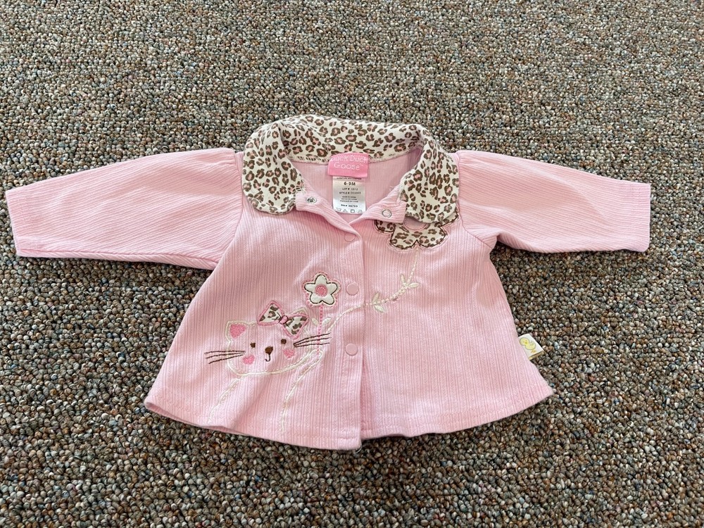 Duck Duck Goose Pink & Leopard Print Cat Girls Cardigan 6-9M