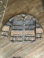 Flashback Blue Tapestry Style Southwest Plant Jacket Women Size Petite Medium