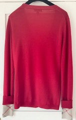 Burberry womens red cardigan S p Burberry logo 100% merino wool Uk 8 hardly worn