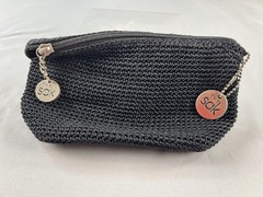 The Sak Black Crochet Knit Zipper Pouch Coin Purse Cosmetic Bag Small