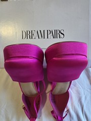 Dream Pairs Pink Satin Platform Round Toe Ankle Strap Buckle Heels 9.5