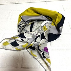 EMILIO PUCCI Unused Silk Scarf Geometric Purple Gray Olive 55x55cm