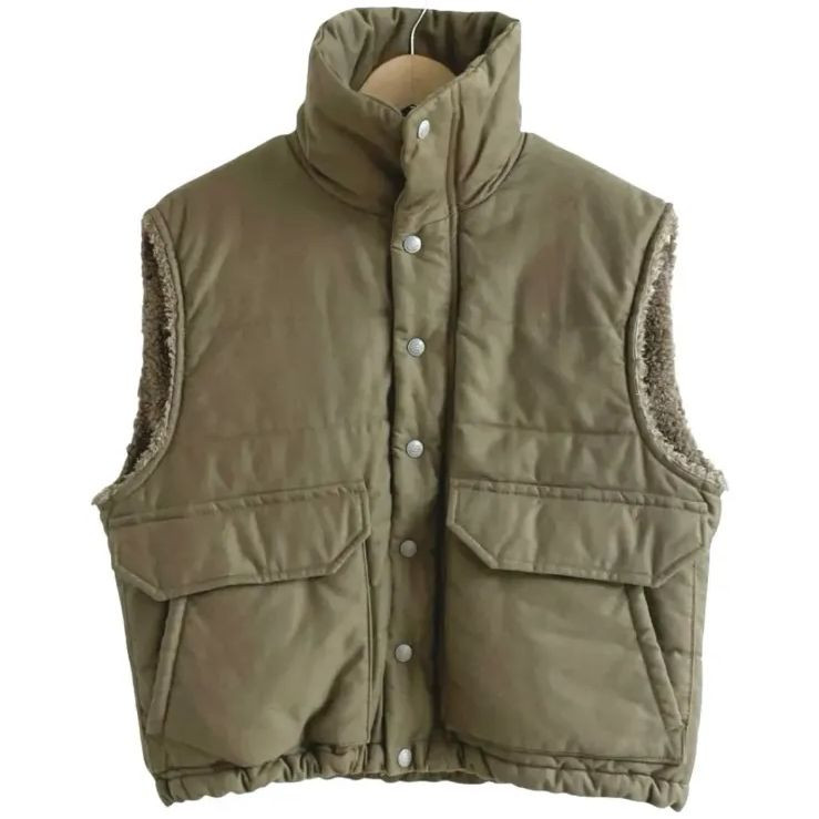45R Satin Quilted 908 Ocean Vest Reversible Padded Size 3 Khaki USED Made in JPN