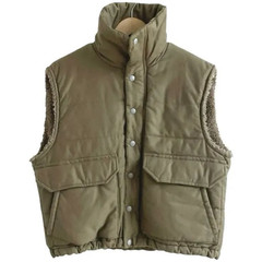 45R Satin Quilted 908 Ocean Vest Reversible Padded Size 3 Khaki USED Made in JPN