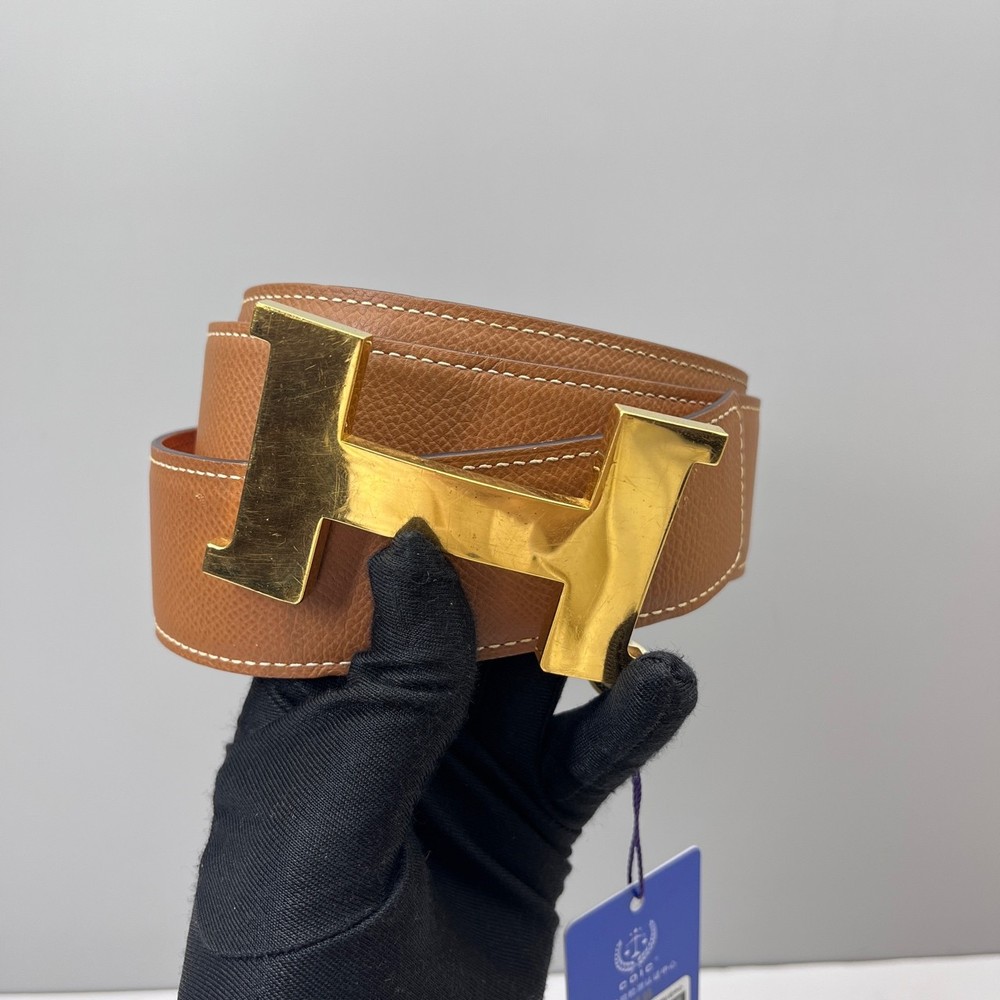 Hermes Pre-Owned Authentic Luxury Double-sided Leather Belt Brown Orange 85cm