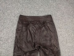 Brioni Italy Design Brown wide women Ramie Waxed Trouser Pants ties at the waist