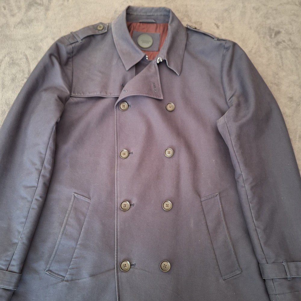 Common People Double Breasted Trench Coat 2XL Chest 48″ Navy Men’s Full Button F