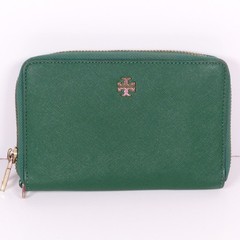 Tory Burch Green Zip Around Womens Wallet Card Slots Coin Pocket Saffiano READ