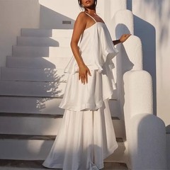 NEW Satin Wide-leg Strap Multi-layered Holiday Dress Sizes S-XL