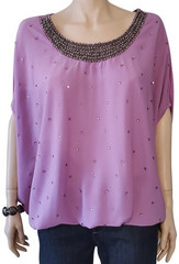 Vertigo Glam Beaded Rhinestone Dolman Sleeve Blouse Purple Party Top XL NWT $140