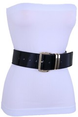Women Black Wide Waistband Fashion Belt Gold Metal Buckle Comfortable Fit M L XL