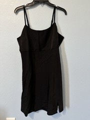 Modern Girl Womens Black Satin Slip Dress Large Adjustable Straps Side Slit NWT