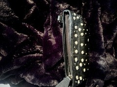 Harley Davidson Black Leather Studded Crossbody Bag Clutch Wallet Silver Logo