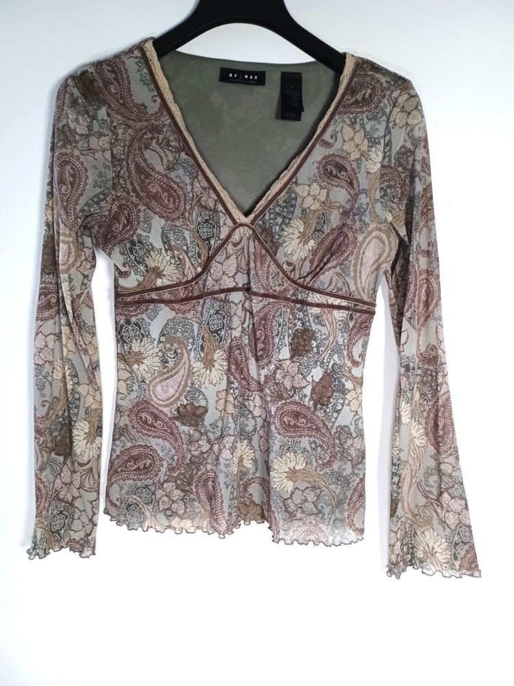 Y2K Vintage Axcess Dark Floral Babydoll Fairy Mesh Top Size M Whimsigoth Grunge