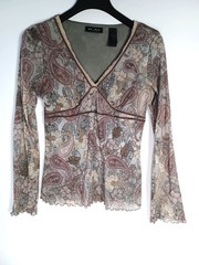 Y2K Vintage Axcess Dark Floral Babydoll Fairy Mesh Top Size M Whimsigoth Grunge
