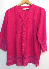 Collections Etc. Shirt Womens Large Bright Hot Pink Button Up Festival Boho