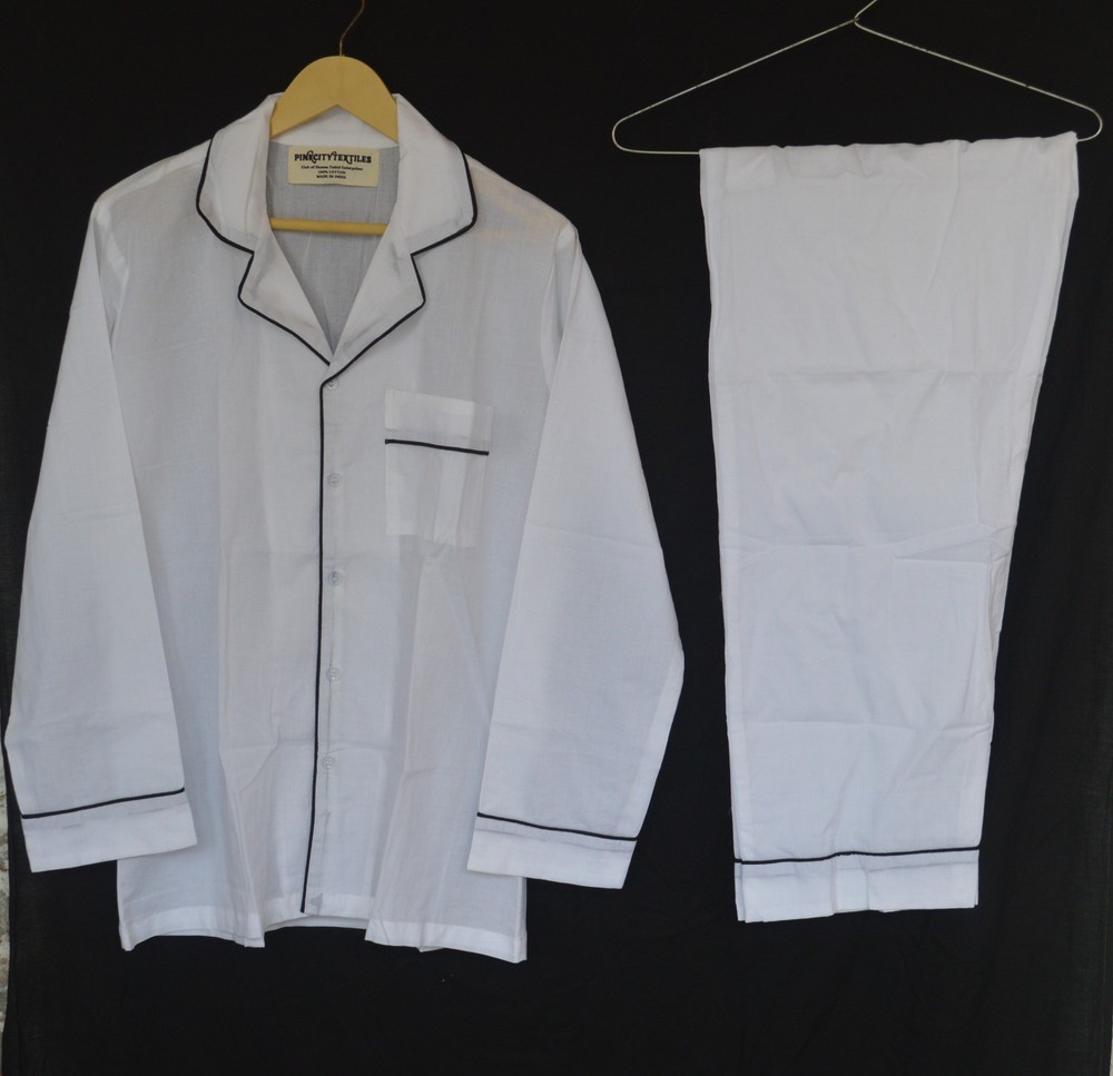 Size Medium White Plain 100%Cotton Unisex Pajama Set TARRIF FREE✅0%CHARGE PJ-40*