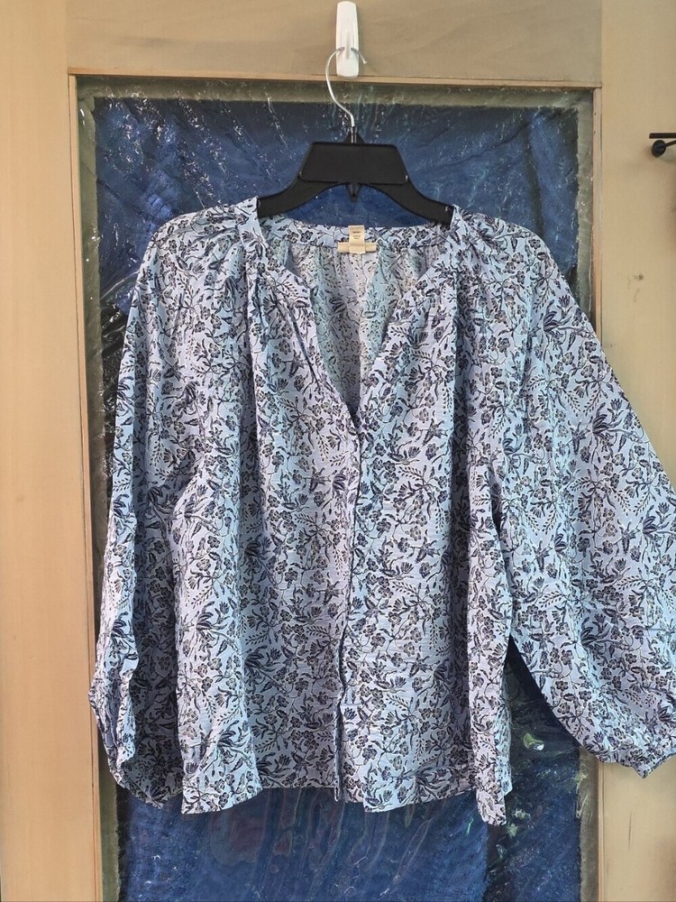 a.n.a Blue Floral Peasant Blouse