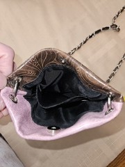 Women’s Pink Embroidered Studded Crossbody Bag Chain Strap Snap