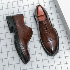 Men’s Thick Sole Heightening British Style Business Formal Casual Leather Shoes