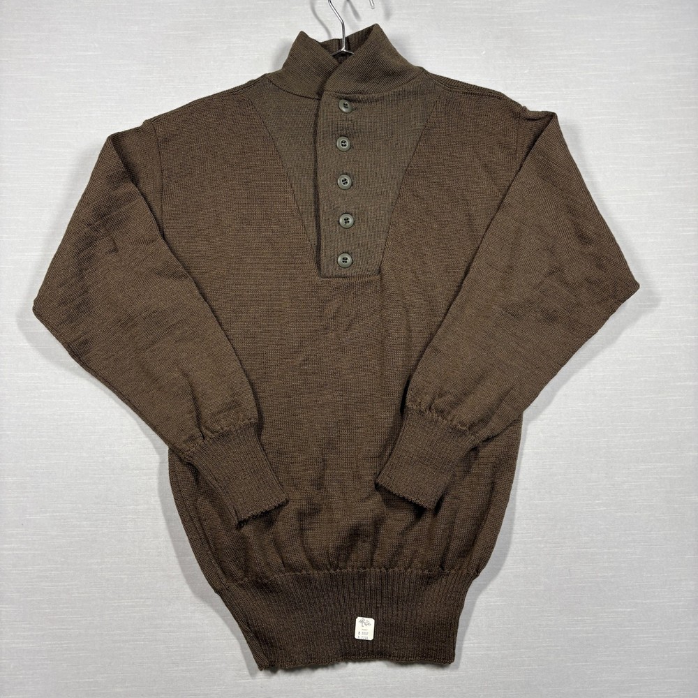 Vintage Military Henley Sweater L OD Green Wool Perfect Knitting Mills 1988 80s