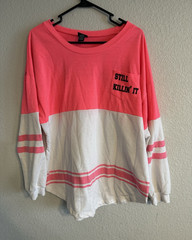 rue21 Pink White Colorblock Logo Crew Neck Pullover Sweatshirt Womens XL