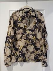 ALLSAINTS Men’s S Floral Button-Up Shirt Black Beige Yellow Long Sleeve – Size S