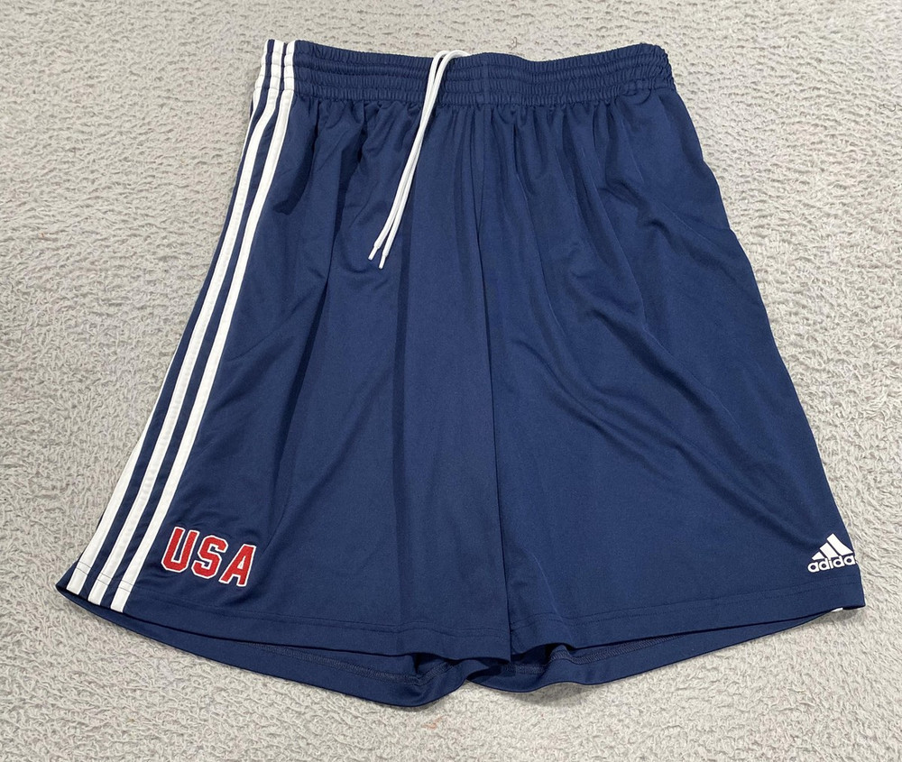 Adidas Shorts Mens XL Blue USA Climalite 3 Stripe Basketball 10 Inseam Yr 2015