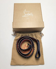New CHRISTIAN LOUBOUTIN Studded Leather Belt Men’s 32 Ink Blue Hook Loop Closure
