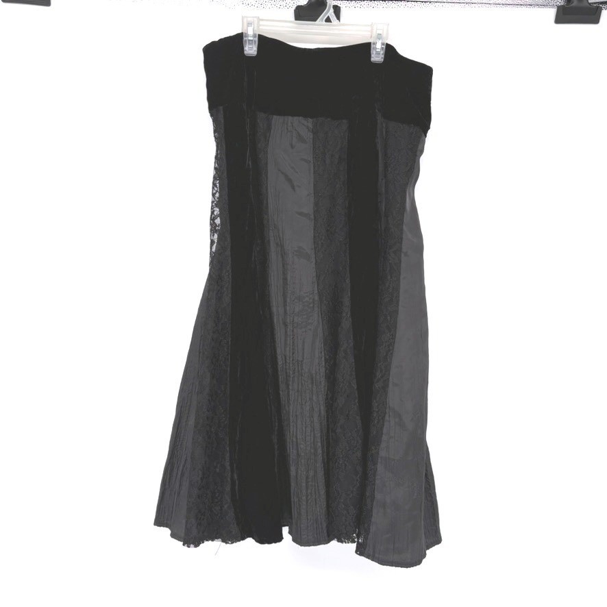 NY Collection Skirt Womens L Black Velvet Lace Satin Mixed Media Midi y2k 90s