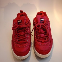 Fila Disruptor 2 Premium Repeat Red White Chunky Sneakers 5FM00079-616 Womens 8