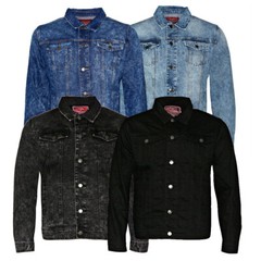 Mens Denim Jean Jacket Faded Premium Cotton Button Up Slim Fit Red Label