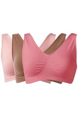 Rhonda Shear 3-pack Cotton Blend Ahh Bra Sienna/Coral/Pink Beige