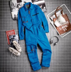 Long Sleeve Jumpsuit Mens Japanese Retro Cargo Loose Fit Casual Romper Suits